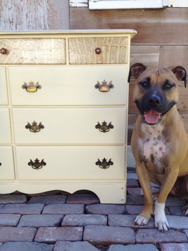 vintage dresser painted pale yellow